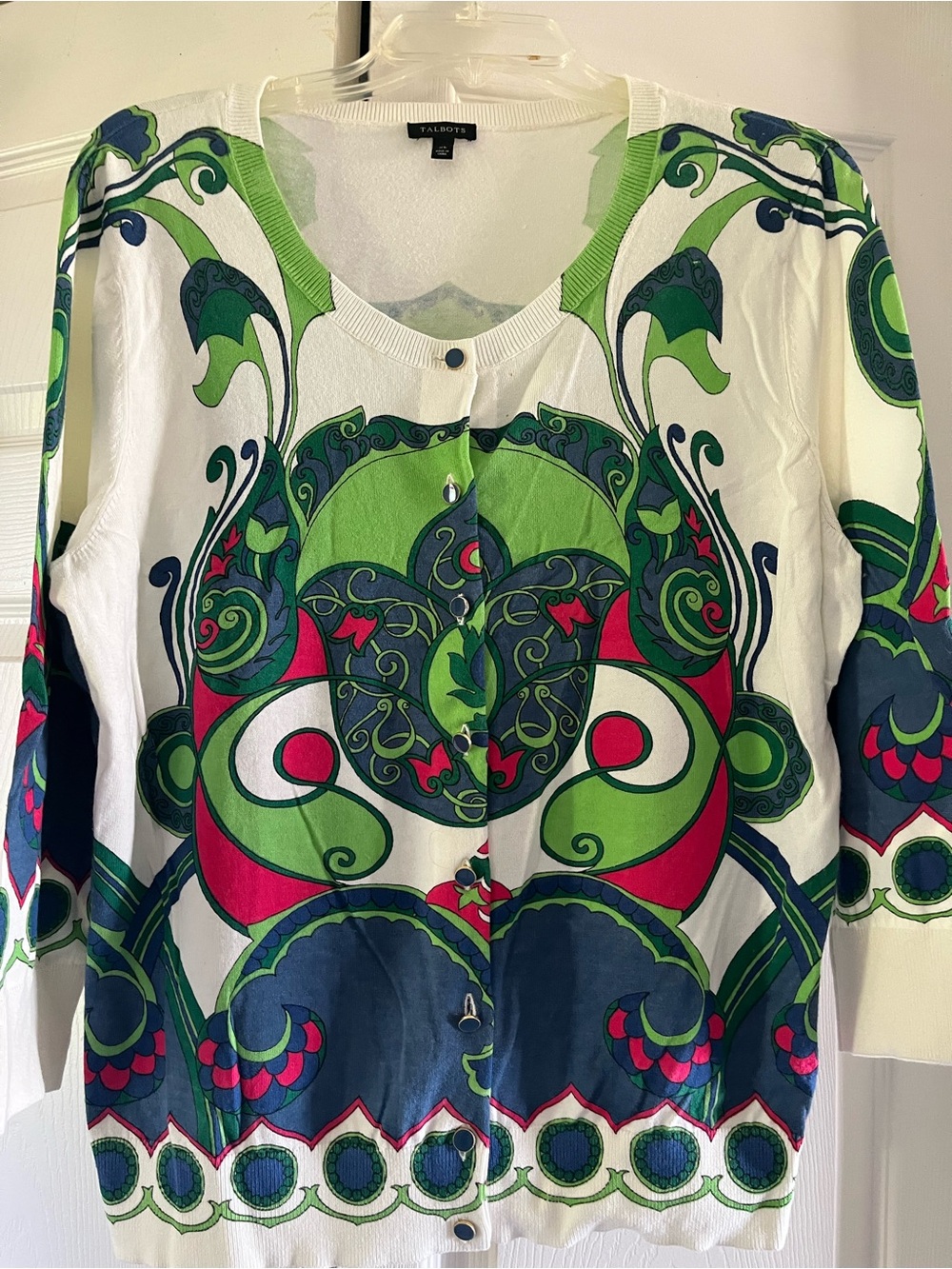 Talbots Three-Quarter Sleeve Sweater with Fun Sophisticated Pattern
